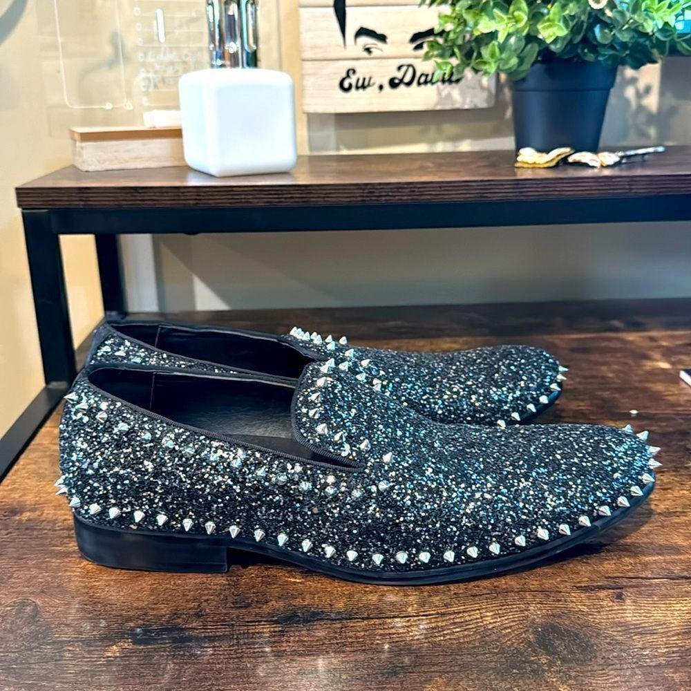 Bolano Keats-445 Men’s Glitter Spiked Loafers Size 10